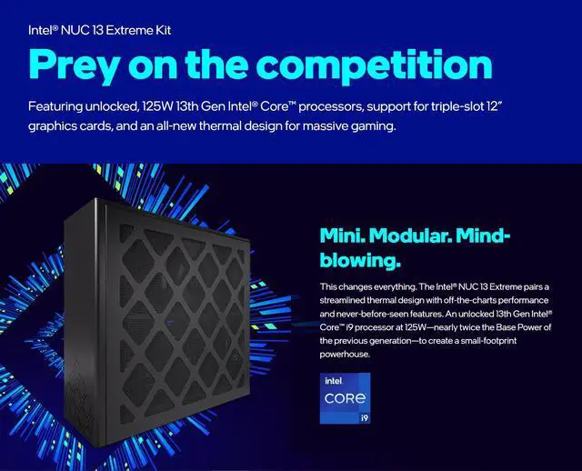 Alt view image 6 of 7 - Intel NUC 13 Extreme Raptor Canyon Mini Gaming PC NUC13RNGi7, 13th Gen Core i7-13700K, 5.4 GHz, 16 Cores, 24 Threads, WiFi 6,Bluetooth 5.2,Intel UHD Graphics 770 32GB DDR5+1TB SSD