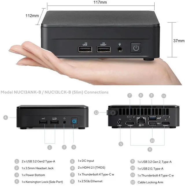Alt view image 3 of 6 - ASUS NUC 13 Arena Canyon Mini PC NUC13ANKi5 Mini Desktop Computer/HTPC 13th Gen. Intel Core i5-1340P,12 Cores(4P+8E), 16 Threads,WiFi 6, Bluetooth 5.3,Windows 11 Pro 16GB DDR4+1TB SSD