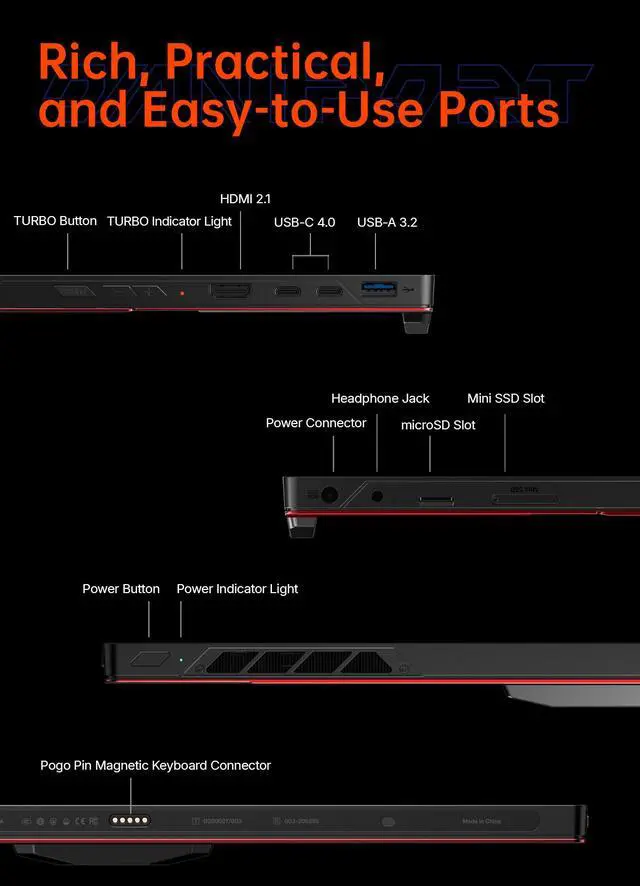 Alt view image 6 of 7 - OneXPlayer Super X Gaming Laptop with AMD Ryzen AI Max+395 Processor Radeon 8060S 40 Compute Units,14-inch Display with Protective bag | Magnetic Keyboard | Handle | Soft film , 48G RAM +1TB SSD