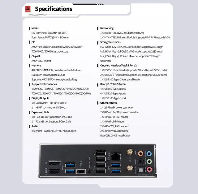 Alt view image 2 of 7 - MAXSUN MS-Terminator B850M PRO WiFi AM5 Motherboard