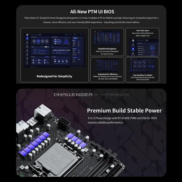 Alt view image 3 of 7 - MAXSUN MS-Challenger H810ITX WIFI Mini-ITX Motherboard, LGA1851, Intel H810, DDR5 6400MHz (OC), PCIe 5.0, 8+1+1 Phase 50A Dr.MOS, Dual M.2 PCIe 4.0, Wi-Fi 6 & Bluetooth 5.2, 4K Quad-Display Support