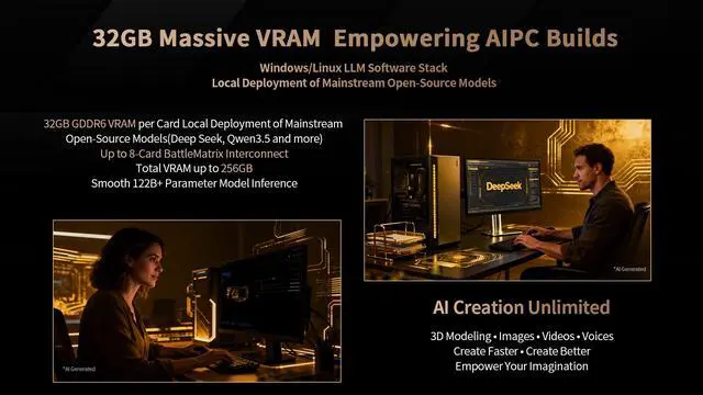 Alt view image 7 of 7 - MAXSUN Intel Arc Pro B70 32G Turbo Workstation Graphics Card 32GB GDDR6, 256-Bit, PCIe 5.0, 4X DP 2.1, Blower Fan, Vapor Chamber Cooling, Xe2-HPG Architecture for AI & Rendering