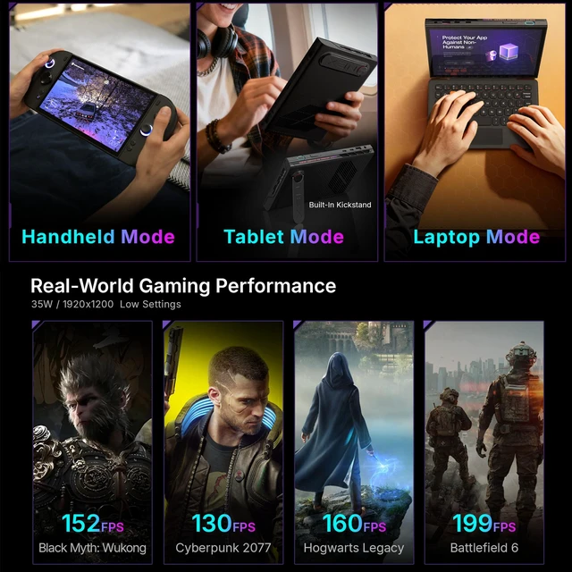 Alt view image 3 of 7 - OneXPlayer 3: Next-Gen 3-in-1 AI Gaming PC (32GB RAM+1TB SSD Without Keyboard)Intel Arc G3 Extreme Processor with Arc B390 Graphics, 8.8" AMOLED 144Hz VRR Display, 85Wh Battery