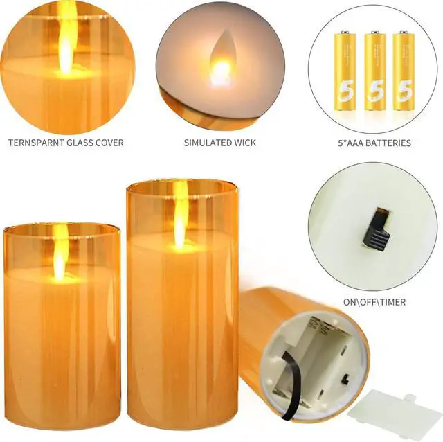 Alt view image 4 of 7 - Goldprice Flameless Led Candles Flickering Battery Operated Glass Effect with Timer Remote for Festival Wedding Home Party Decor
