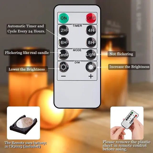 Alt view image 4 of 7 - Goldprice LED Candles Flameless Candles 4"5"6" Set of 3 Real Wax Light, Battery Operated Candles Glass Pillars Realistic Flickering Wick Flame Mode, Lantern Candles with Remote Control 24 Hour Timer