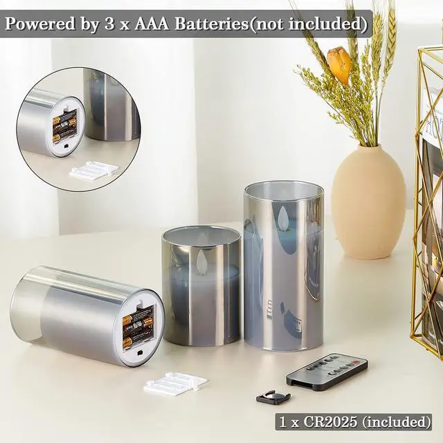 Alt view image 6 of 7 - Goldprice LED Candles Flameless Candles 4"5"6" Set of 3 Real Wax Light, Battery Operated Candles Glass Pillars Realistic Flickering Wick Flame Mode, Lantern Candles with Remote Control 24 Hour Timer