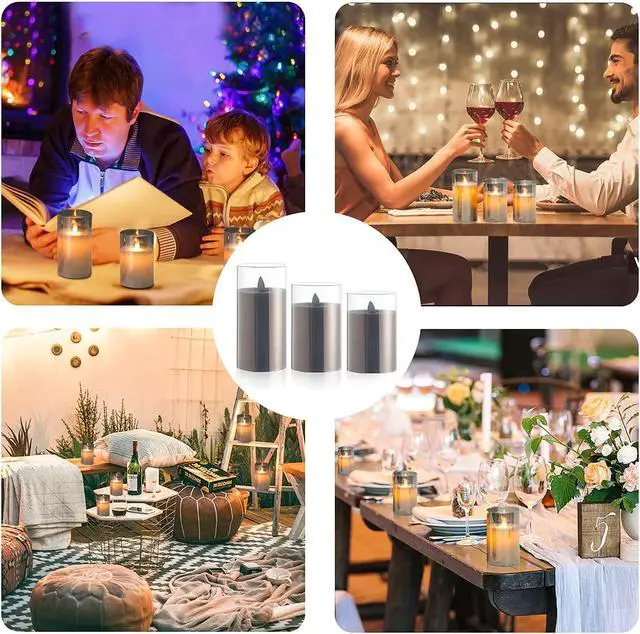 Alt view image 7 of 7 - Goldprice LED Candles Flameless Candles 4"5"6" Set of 3 Real Wax Light, Battery Operated Candles Glass Pillars Realistic Flickering Wick Flame Mode, Lantern Candles with Remote Control 24 Hour Timer