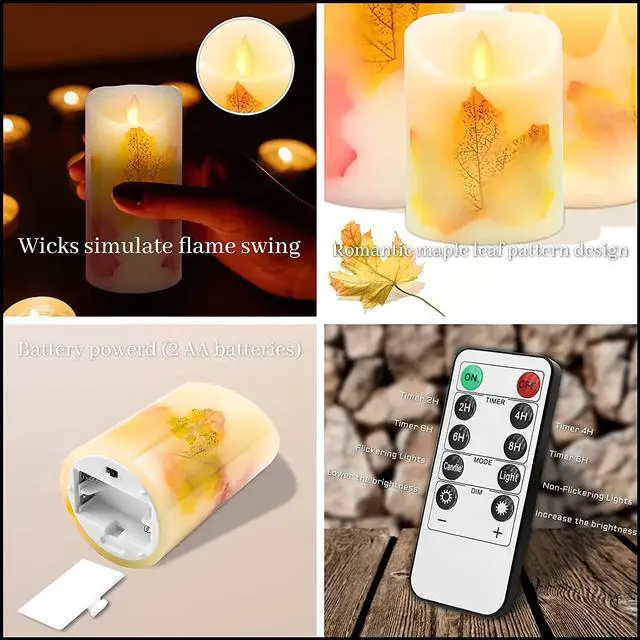 Alt view image 4 of 7 - Goldprice LED Candle Lights Flameless Candles Light Warm White Real Wax Battery Operated Electric LED Moving Wick Flickering Maple Leaf Candle Lights with Remote Timer for Decoration Wedding