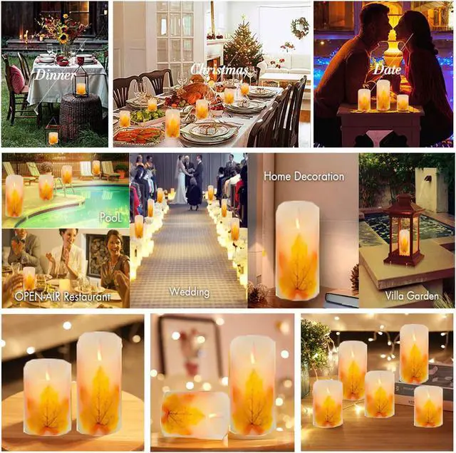 Alt view image 7 of 7 - Goldprice LED Candle Lights Flameless Candles Light Warm White Real Wax Battery Operated Electric LED Moving Wick Flickering Maple Leaf Candle Lights with Remote Timer for Decoration Wedding
