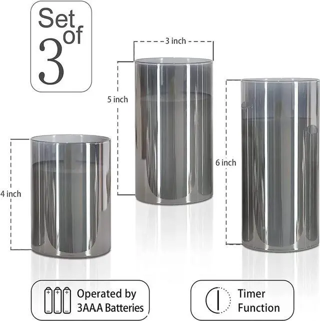 Alt view image 3 of 7 - Goldprice LED Candles Flameless Candles 4"5"6" Set of 3 Real Wax Light, Battery Operated Candles Glass Pillars Realistic Flickering Wick Flame Mode, Lantern Candles with Remote Control 24 Hour Timer