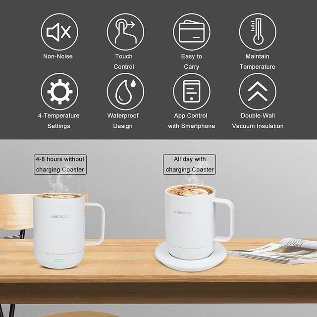  VSITOO Temperature Control Heated Coffee Mug S3PRO 14 Oz, Smart  Self Heating Travel Mug with Manual & APP Controlled Coffee Warmer,  Rechargeable and Battery Powered, LED Light, Auto Off (Gold) 