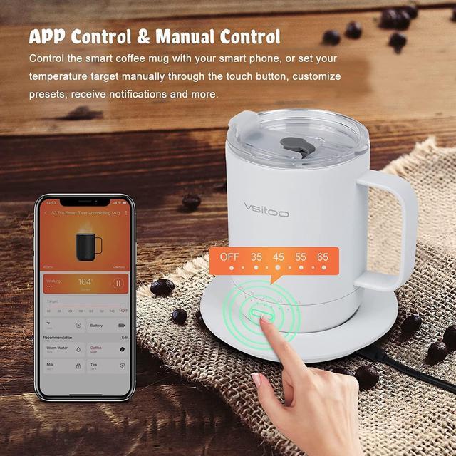 VSITOO S3 Pro Temperature Control Smart Mug with Lid, Coffee Mug Warmer  with Mug for Desk