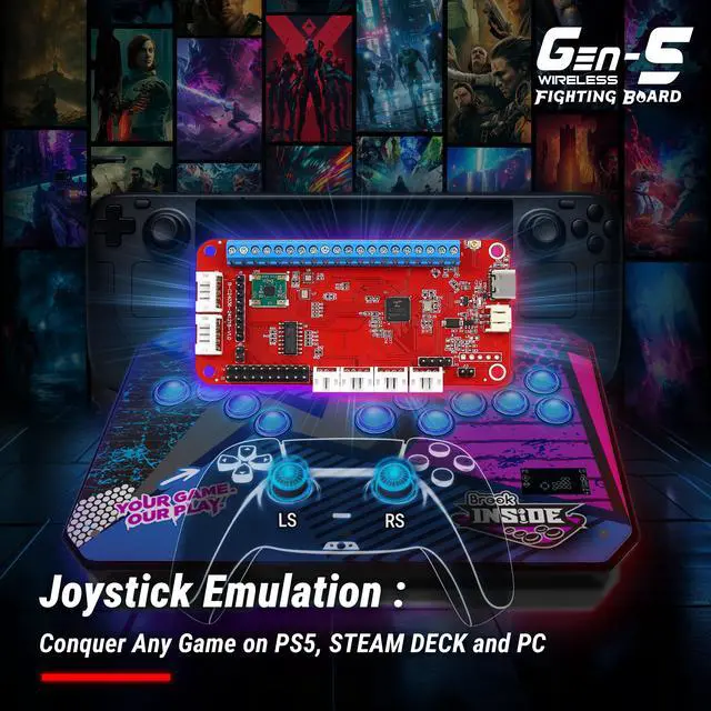 Alt view image 6 of 7 - Brook Gaming Gen5W Fighting Board Wireless Compatible Controller Board for P5, PC & Steam Deck | Ultra-Low Latency | Turbo, Macro & RGB Customization