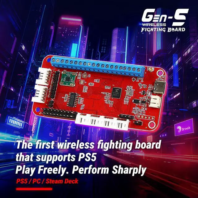Alt view image 2 of 7 - Brook Gaming Gen5W Fighting Board Wireless Compatible Controller Board for P5, PC & Steam Deck | Ultra-Low Latency | Turbo, Macro & RGB Customization