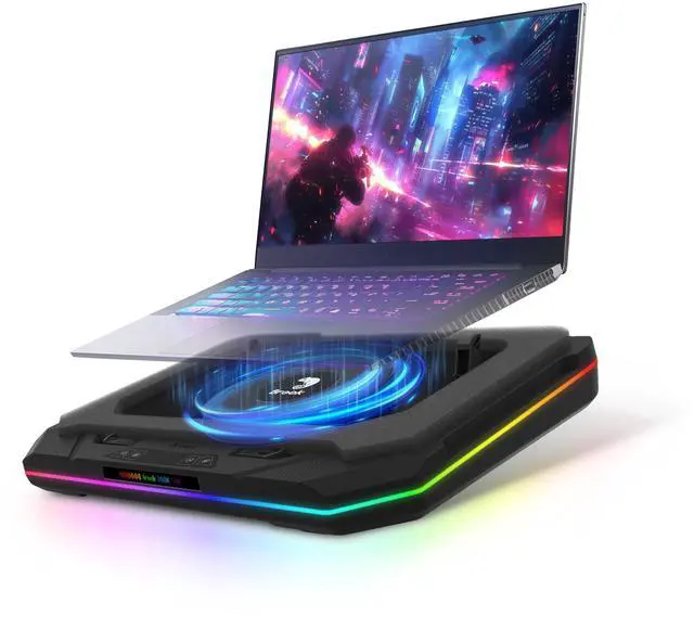 Alt view image 2 of 7 - Saviortop Gaming Laptop Cooling Pad & Wirecare: High-Speed 3500 RPM Laptop Cooler with Turbo Fan, RGB Cooling Stand for 10-19 Inch Laptops, Touch Control, USB-C Hub & Circuit Impedance Wiring Tester
