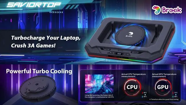 Alt view image 3 of 7 - Saviortop Gaming Laptop Cooling Pad & Wirecare: High-Speed 3500 RPM Laptop Cooler with Turbo Fan, RGB Cooling Stand for 10-19 Inch Laptops, Touch Control, USB-C Hub & Circuit Impedance Wiring Tester