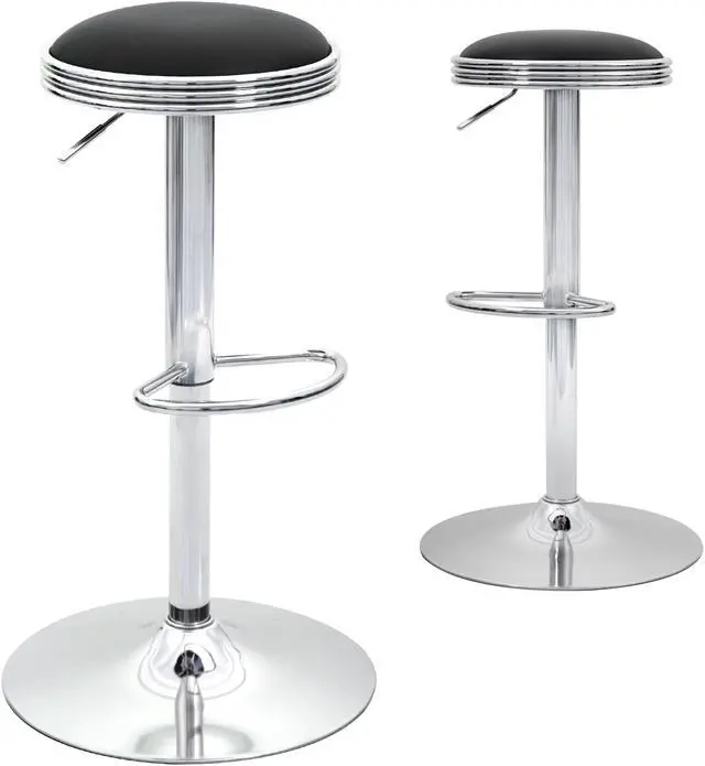Alt view image 2 of 4 - Canglong Swivel Bar Stool Counter Height Round PU Leather Adjustable Chair Pub Stool with Chrome Footrest,Set of 2,Black