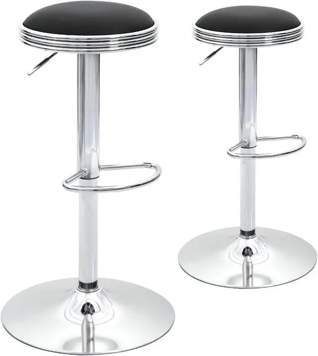 Main image of Canglong Swivel Bar Stool Counter Height Round PU Leather Adjustable Chair Pub Stool with Chrome Footrest,Set of 2,Black