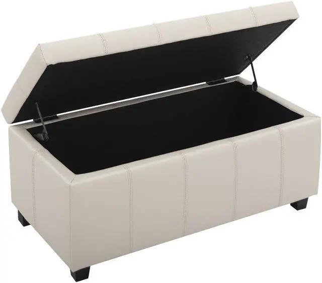 Alt view image 2 of 7 - CangLong 36 Inch Damara Lift-Top Storage Ottoman Bench with Faux-Leather Upholstery, Upholstered Foam Padded Rectangular Footstool, Easy Assemble Furniture ,Cream
