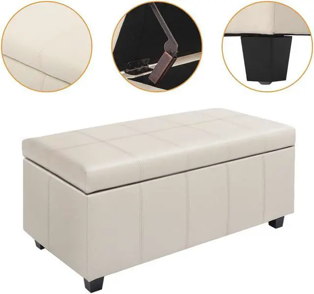 Alt view image 4 of 7 - CangLong 36 Inch Damara Lift-Top Storage Ottoman Bench with Faux-Leather Upholstery, Upholstered Foam Padded Rectangular Footstool, Easy Assemble Furniture ,Cream
