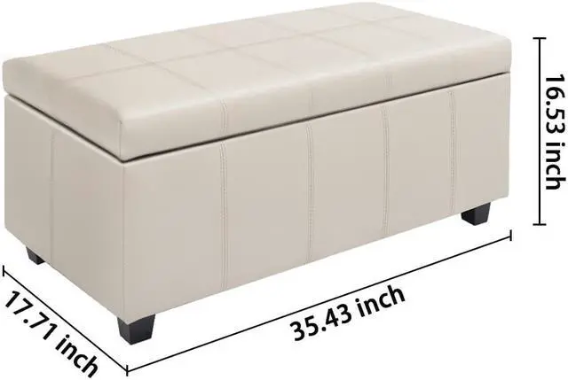 Alt view image 7 of 7 - CangLong 36 Inch Damara Lift-Top Storage Ottoman Bench with Faux-Leather Upholstery, Upholstered Foam Padded Rectangular Footstool, Easy Assemble Furniture ,Cream