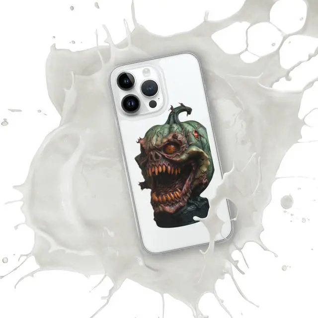 Alt view image 2 of 7 - LKGAMEZONE Pumpkin A Clear Case for iPhone 14 Pro- Solid Polycarbonate Back, Flexible, See-Through Polyurethane Sides, Wireless Charging Compatible