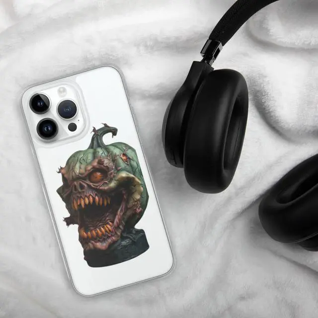 Alt view image 5 of 7 - LKGAMEZONE Pumpkin A Clear Case for iPhone 14 Pro- Solid Polycarbonate Back, Flexible, See-Through Polyurethane Sides, Wireless Charging Compatible