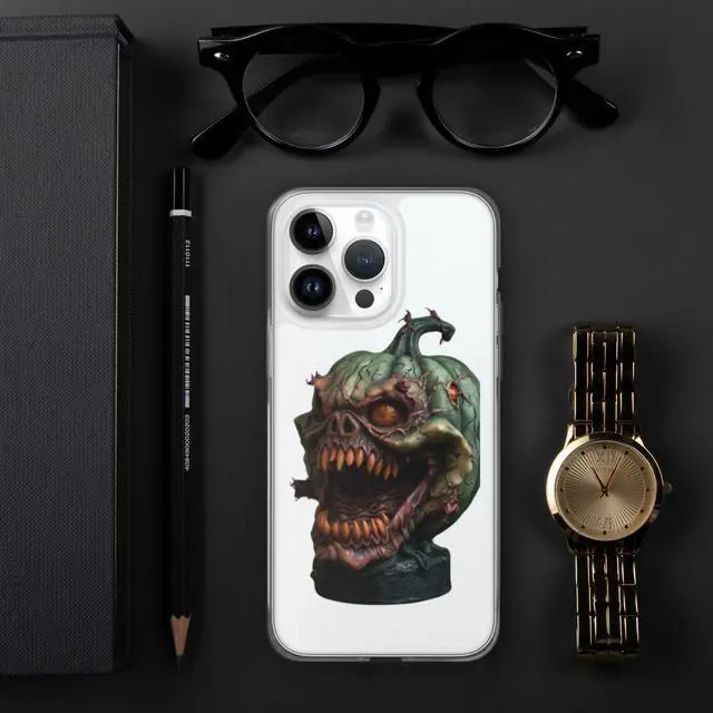 Alt view image 4 of 7 - LKGAMEZONE Pumpkin A Clear Case for iPhone 14 Pro- Solid Polycarbonate Back, Flexible, See-Through Polyurethane Sides, Wireless Charging Compatible