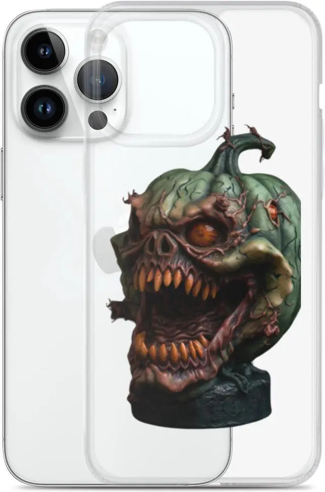 Main image of LKGAMEZONE Pumpkin A Clear Case for iPhone 14 Pro- Solid Polycarbonate Back, Flexible, See-Through Polyurethane Sides, Wireless Charging Compatible