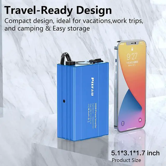 Alt view image 5 of 7 - 300W Power Inverter 12V DC to 110V AC Car Plug Adapter Outlet Converter with 4.2A Dual USB AC car Charger for Laptop Computer,Road Trip Essentials Camping Accessories