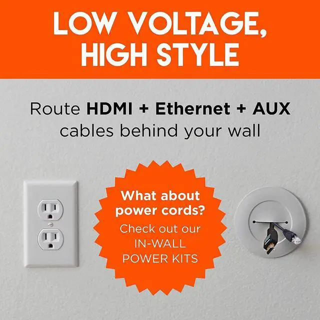 Alt view image 3 of 7 - ECHOGEAR TV Cord Hider for Wall Mounted TV - White Cable Management Kit Hides TV Wires Behind The Wall- Includes 2 Pass Throughs, Locking Brackets, and Hole Saw Drill Attachment for Easy Install