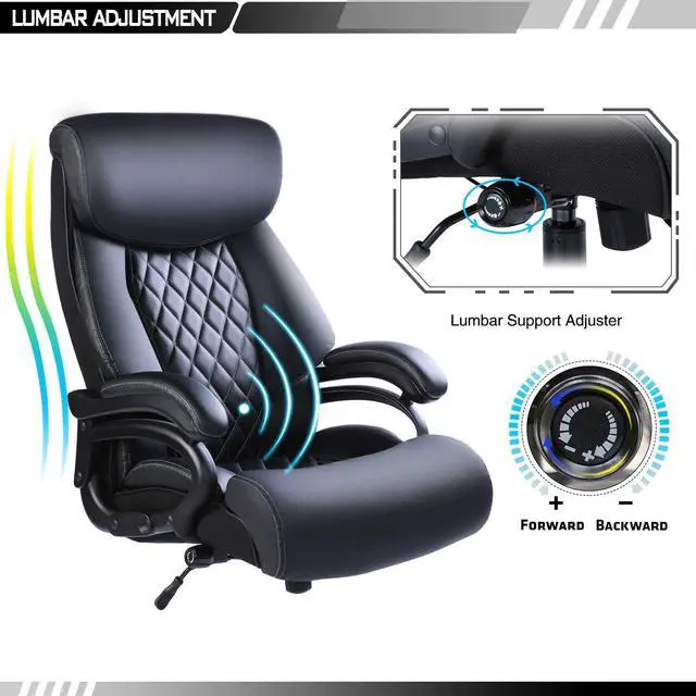 Alt view image 4 of 6 - Bowthy Big and Tall Office Chair 400lbs Heavy Duty Ergonomic Computer Desk Chair with Arms High Back Adjustable Lumbar Support 360 Swivel Task Chair Executive Leather Chair (Black)