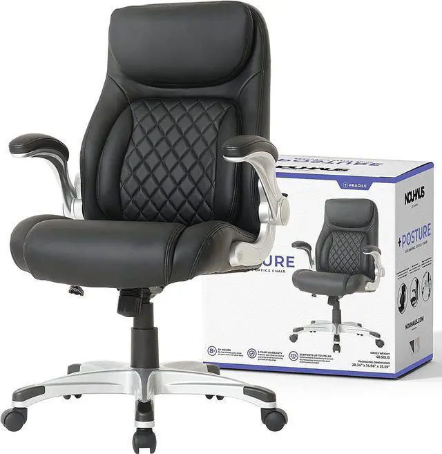 Main image of Ergonomic PU Leather Office Chair. Click5 Lumbar Support with FlipAdjust Armrests. Modern Executive Chair and Computer Desk Chair (Black)