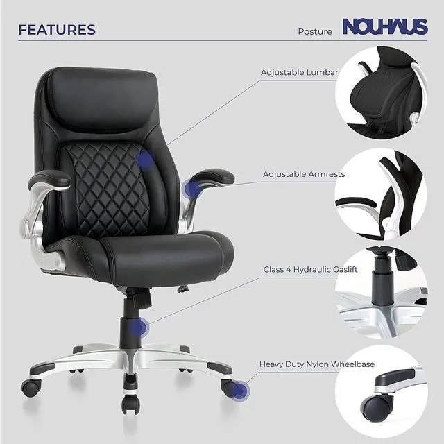 Alt view image 3 of 6 - Ergonomic PU Leather Office Chair. Click5 Lumbar Support with FlipAdjust Armrests. Modern Executive Chair and Computer Desk Chair (Black)