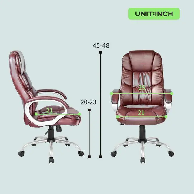Alt view image 7 of 7 - Office Chair Computer High Back Adjustable Ergonomic Desk Chair Executive PU Leather Swivel Task Chair with Armrests Lumbar Support (Brown)
