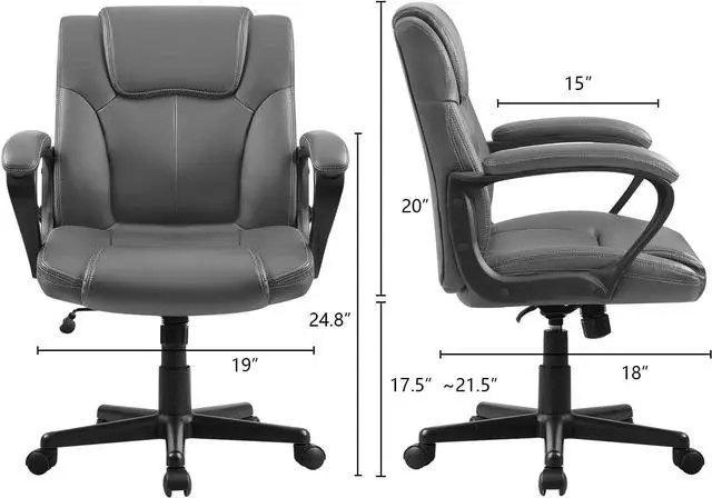 Alt view image 7 of 7 - Pawnova Executive Office Chair Mid Back Swivel Computer Task, Ergonomic Leather-Padded Desk Seats with Lumbar Support,Armrests, Grey