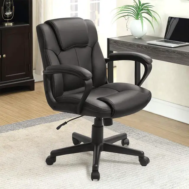 Alt view image 2 of 7 - Pawnova Executive Office Chair Mid Back Swivel Computer Task, Ergonomic Leather-Padded Desk Seats with Lumbar Support,Armrests, Black