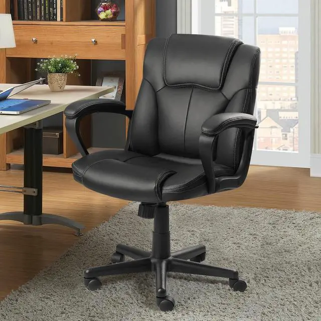 Alt view image 3 of 7 - Pawnova Executive Office Chair Mid Back Swivel Computer Task, Ergonomic Leather-Padded Desk Seats with Lumbar Support,Armrests, Black