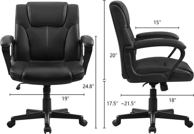 Alt view image 7 of 7 - Pawnova Executive Office Chair Mid Back Swivel Computer Task, Ergonomic Leather-Padded Desk Seats with Lumbar Support,Armrests, Black