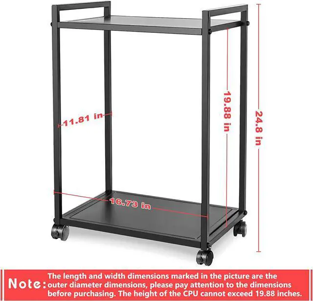 Alt view image 2 of 6 - Computer Tower Stand, 2-Tier CPU Stand PC Stand with Lockable Wheels Under Desk for Office Home (M)