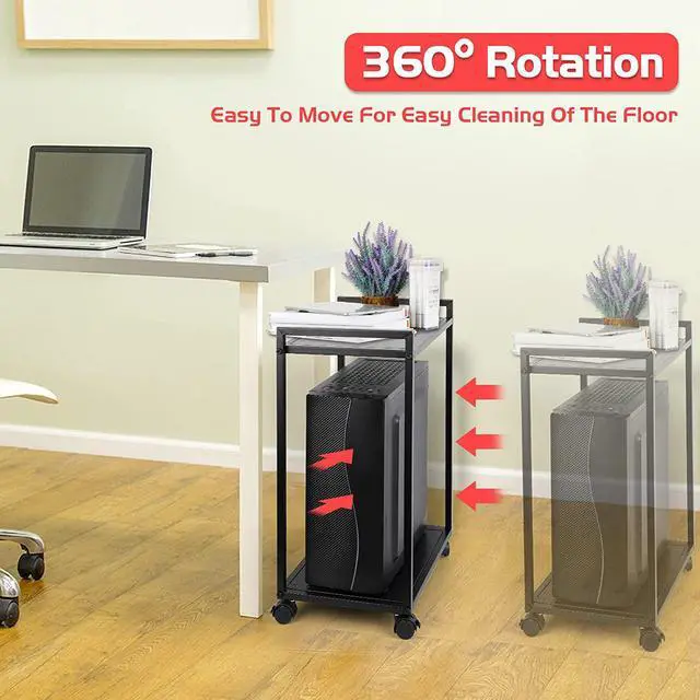Alt view image 3 of 6 - Computer Tower Stand, 2-Tier CPU Stand PC Stand with Lockable Wheels Under Desk for Office Home (M)