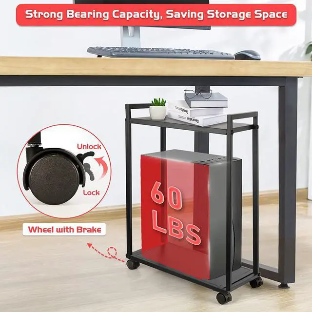 Alt view image 4 of 6 - Computer Tower Stand, 2-Tier CPU Stand PC Stand with Lockable Wheels Under Desk for Office Home (M)