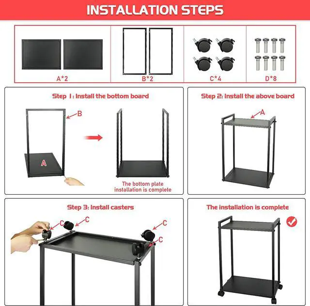 Alt view image 6 of 6 - Computer Tower Stand, 2-Tier CPU Stand PC Stand with Lockable Wheels Under Desk for Office Home (M)