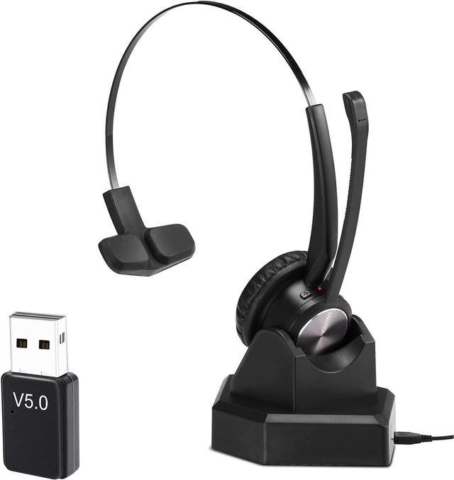 Bluetooth Headset with Microphone Noise Canceling for Office Call Centers  Cell Phone, Mono Wireless Headset with USB Bluetooth Adapter for PC  Softphone Teams Skype Chat Conference Dragon Nuance 
