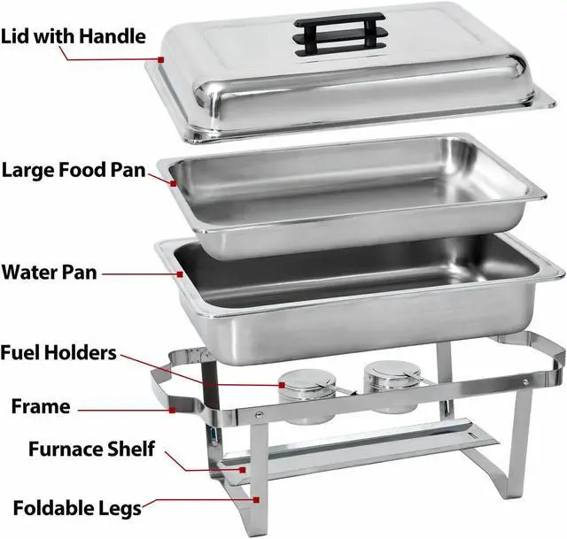 Alt view image 4 of 7 - 6 Pack 8 QT Stainless Steel Chafer Chafing Dish Sets Catering Food Warmer