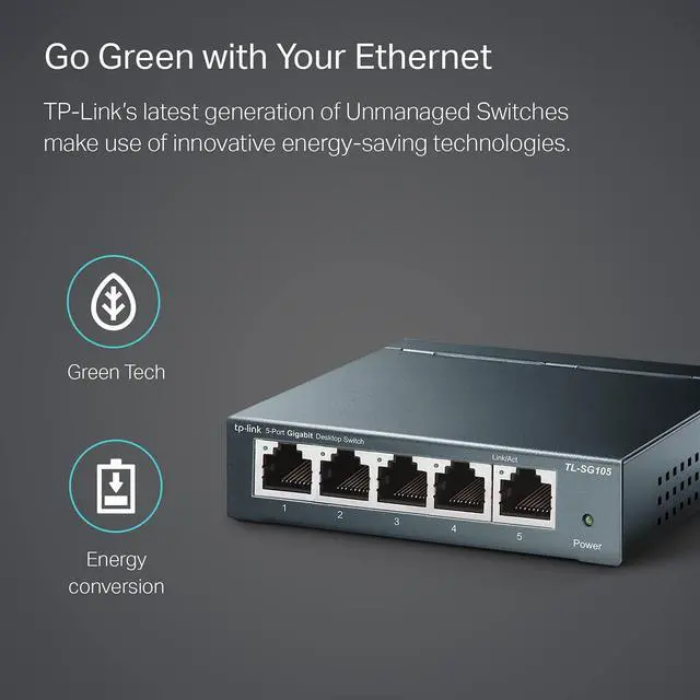 Alt view image 5 of 7 - TP-Link TL-SG105 | 5 Port Gigabit Unmanaged Ethernet Network Switch, Ethernet Splitter | Plug & Play | Fanless Metal Design | Shielded Ports | Traffic Optimization | Limited Lifetime Protection
