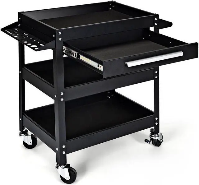 Main image of IRONMAX Three Tray Tool Cart Organizer Rolling Utility Decker w/Drawer Black