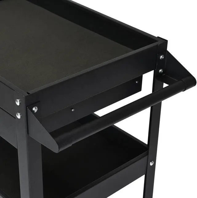 Alt view image 5 of 5 - IRONMAX Three Tray Tool Cart Organizer Rolling Utility Decker w/Drawer Black