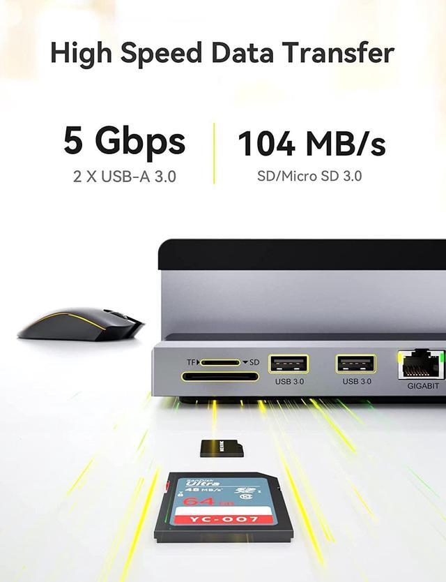 Alt view image 5 of 7 - USB C Docking Station for Laptop, 8 in 1 USB C Dock with Vertical Laptop Stand, 4K 60Hz HDMI Output, 1Gbps Ethernet, 5Gbps Data, PD 3.0 & 10Gbps USB-C, TF/SD, Compatibility MacBook Pro/Air Dell HP