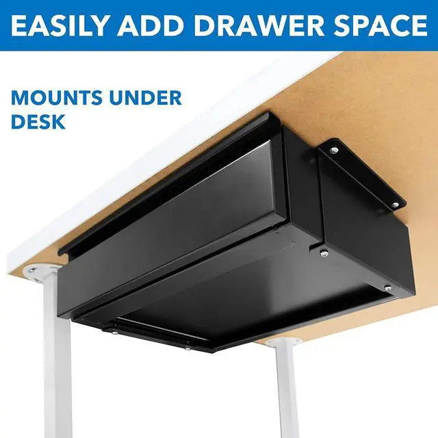 Alt view image 3 of 7 - Under Desk Pull-Out Drawer Kit with Smooth Sliding Track | Office Storage Organizer | Mounts to Desktops Tables and Workbenches Over 0.71 Inches Thick | Matte Black